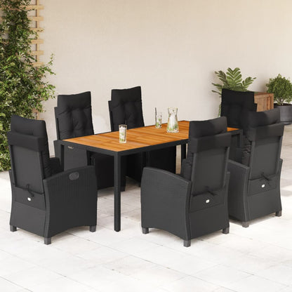 Set da Pranzo da Giardino 7 pz Nero con Cuscini in Polyrattan | homemem39