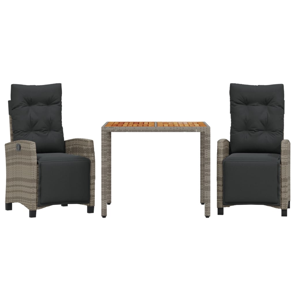 Set da Pranzo da Giardino 3 pz con Cuscini in Polyrattan Grigio | homemem39