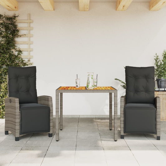 Set da Pranzo da Giardino 3 pz con Cuscini in Polyrattan Grigio - homemem39