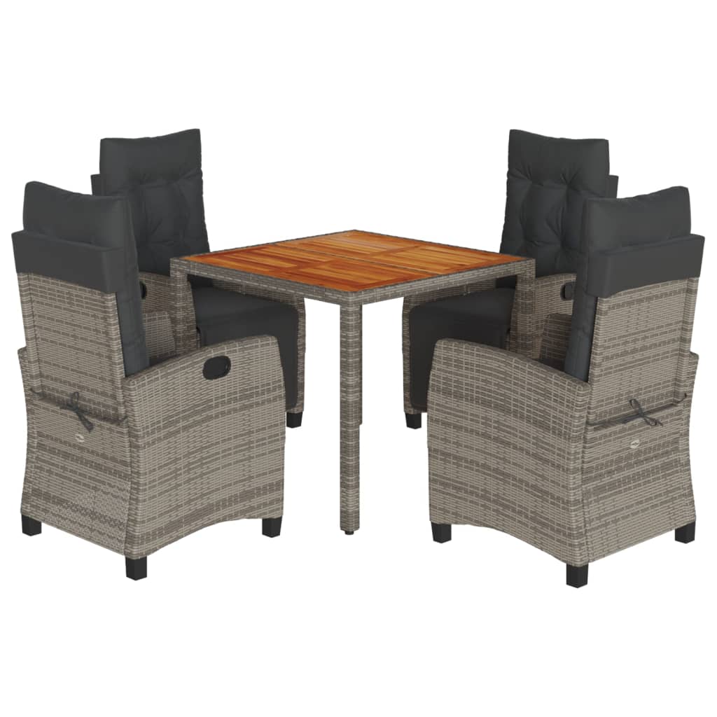 Set da Pranzo da Giardino 5 pz con Cuscini in Polyrattan Grigio - homemem39