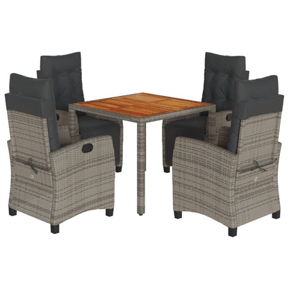 Set da Pranzo da Giardino 5 pz con Cuscini in Polyrattan Grigio - homemem39