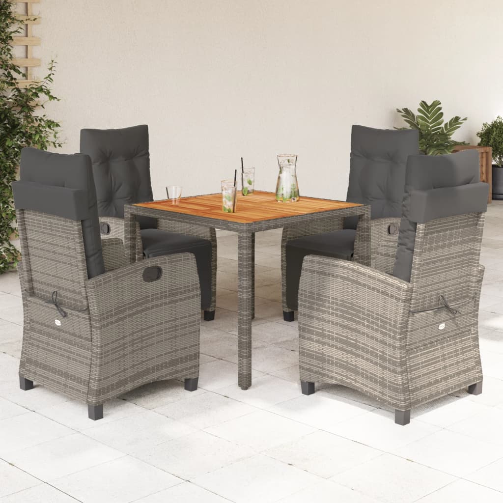 Set da Pranzo da Giardino 5 pz con Cuscini in Polyrattan Grigio | homemem39