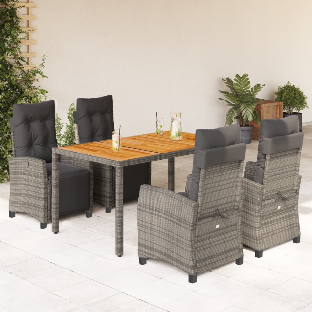 Set da Pranzo da Giardino 5 pz con Cuscini in Polyrattan Grigio - homemem39