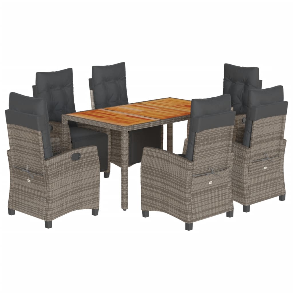 Set da Pranzo da Giardino 7 pz con Cuscini in Polyrattan Grigio - homemem39