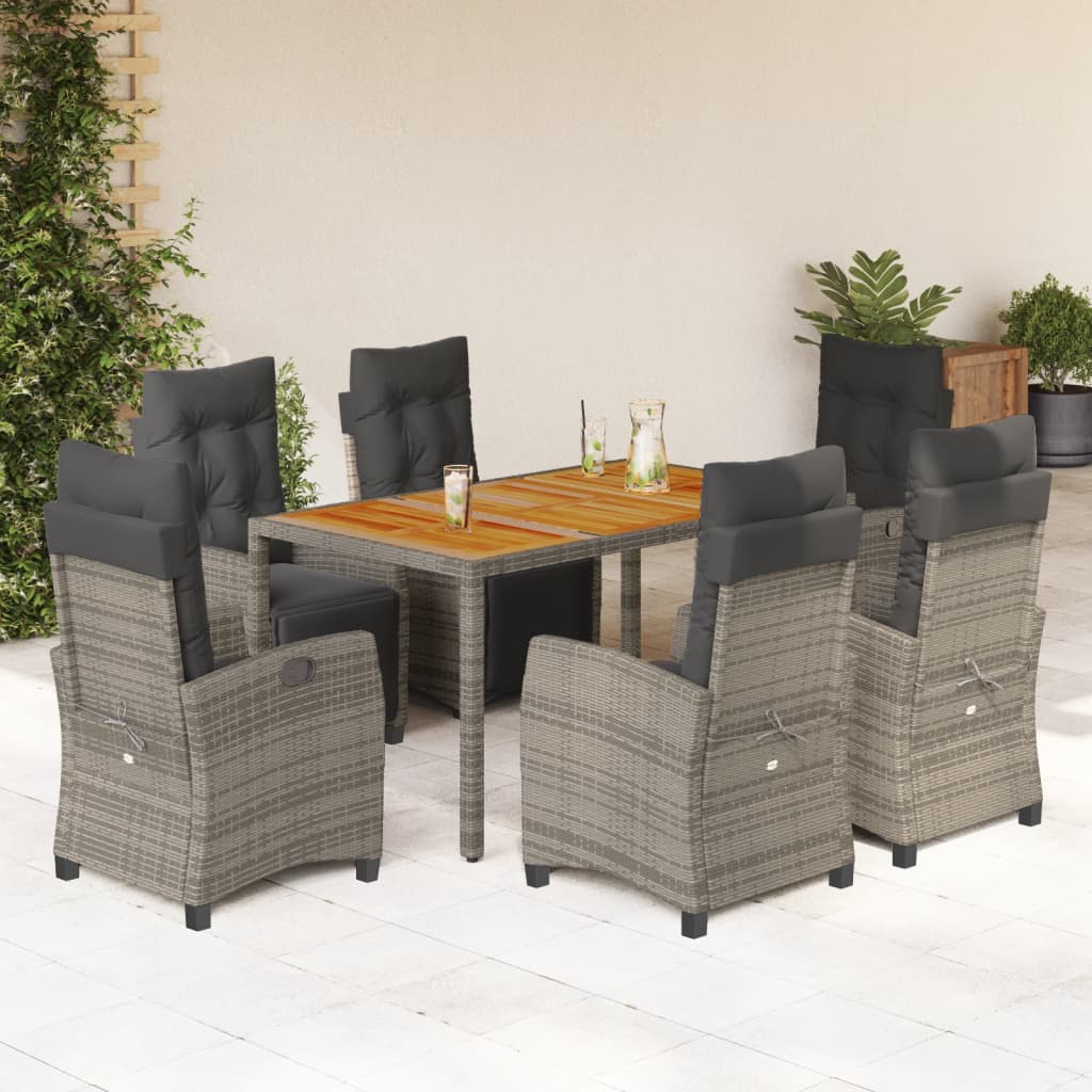 Set da Pranzo da Giardino 7 pz con Cuscini in Polyrattan Grigio - homemem39