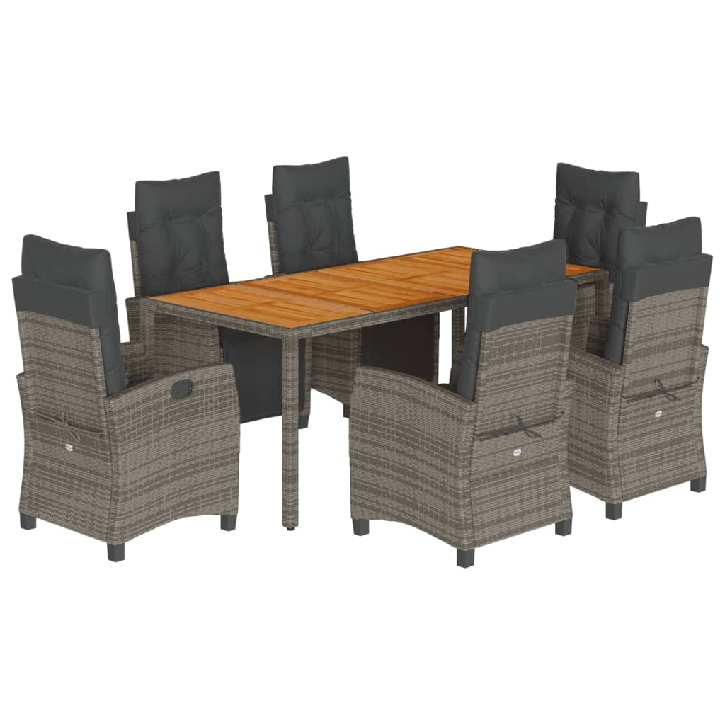 Set da Pranzo da Giardino 7 pz con Cuscini in Polyrattan Grigio | homemem39