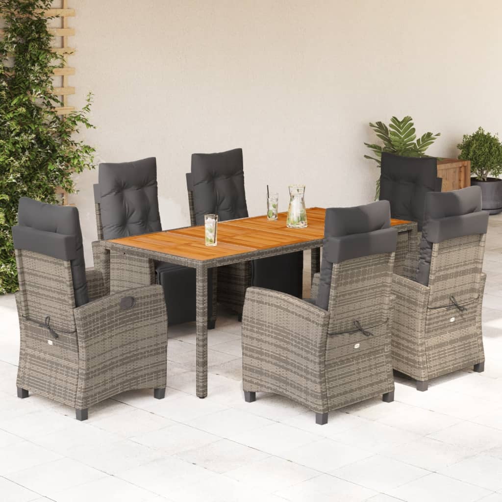 Set da Pranzo da Giardino 7 pz con Cuscini in Polyrattan Grigio | homemem39