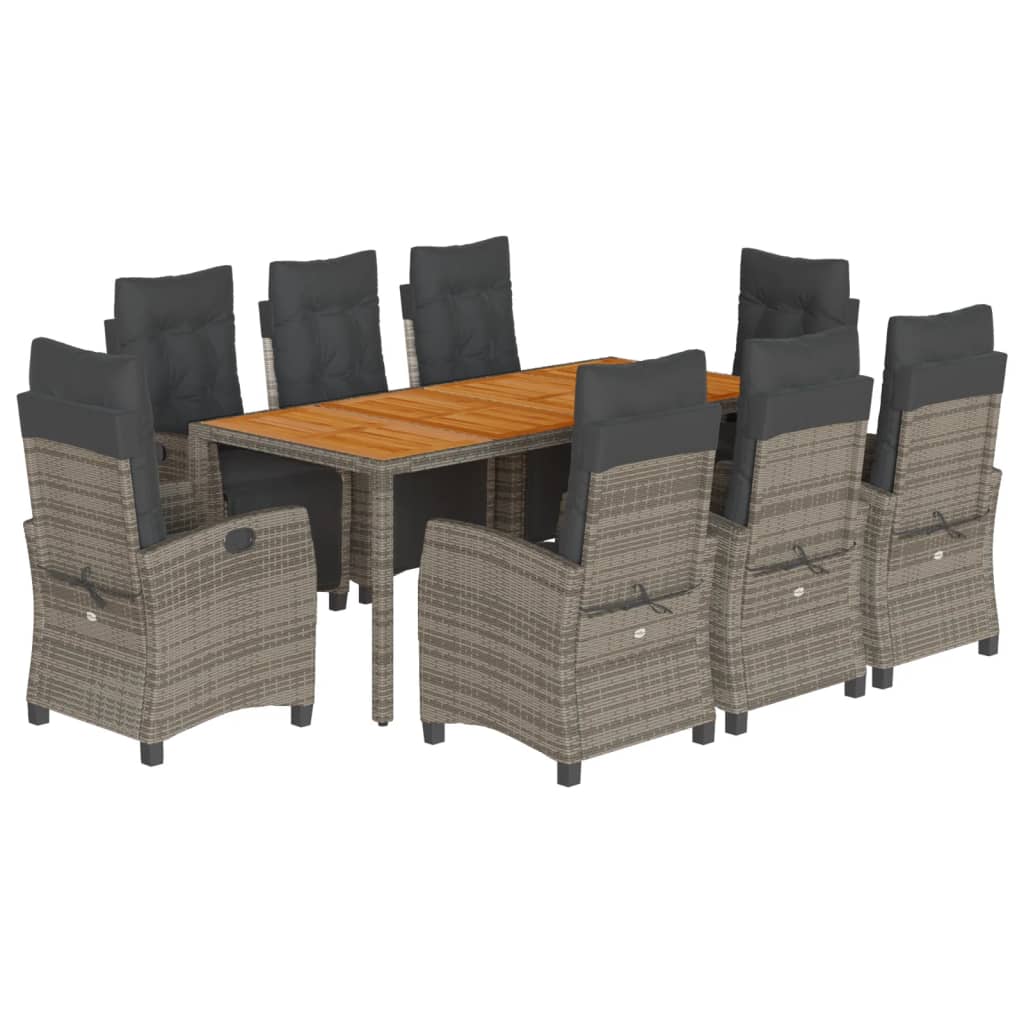Set da Pranzo da Giardino 9 pz con Cuscini in Polyrattan Grigio | homemem39