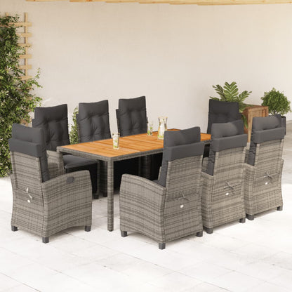 Set da Pranzo da Giardino 9 pz con Cuscini in Polyrattan Grigio | homemem39
