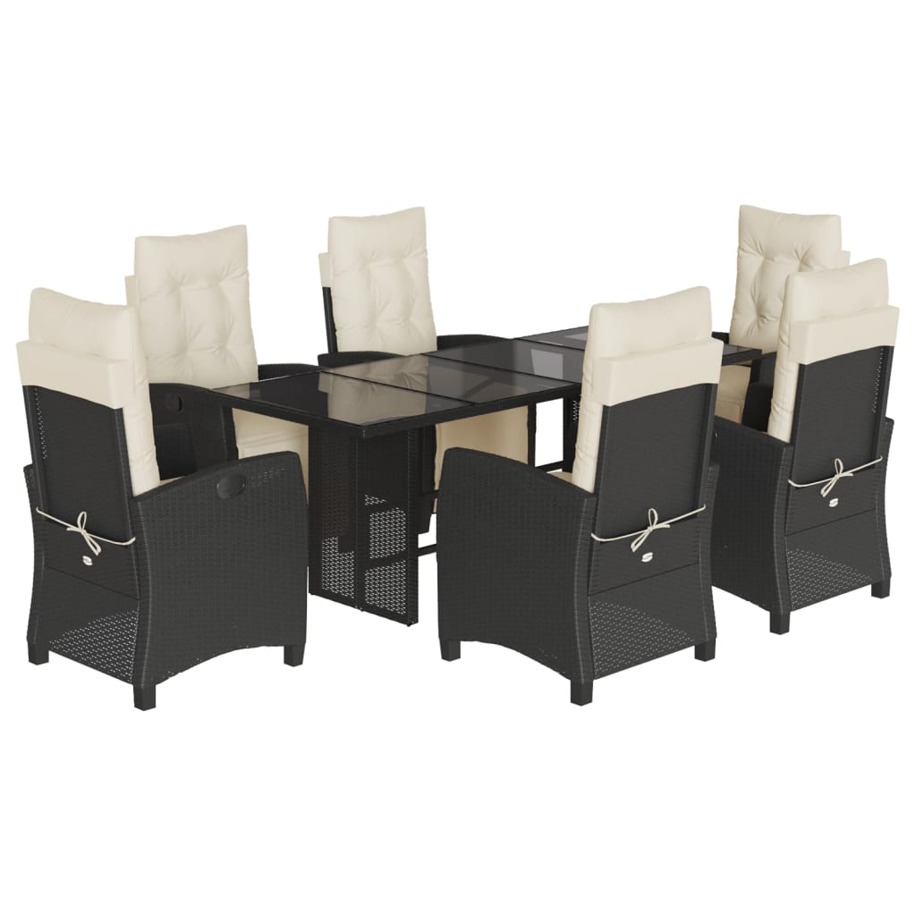 Set da Pranzo da Giardino 7 pz Nero con Cuscini in Polyrattan | homemem39