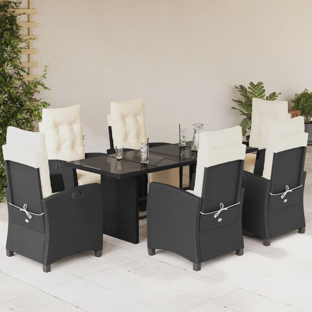 Set da Pranzo da Giardino 7 pz Nero con Cuscini in Polyrattan - homemem39