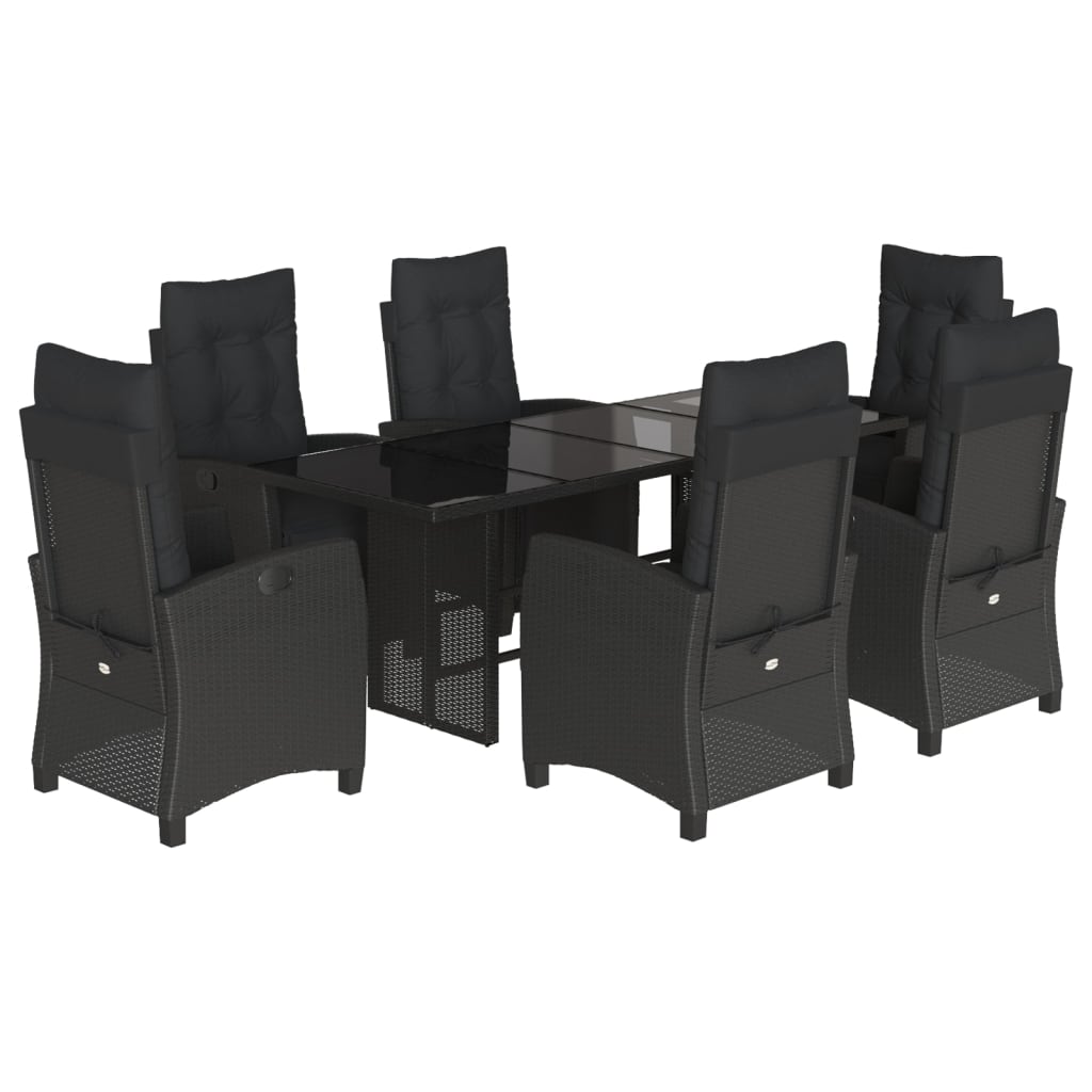 Set da Pranzo da Giardino 7 pz Nero con Cuscini in Polyrattan | homemem39