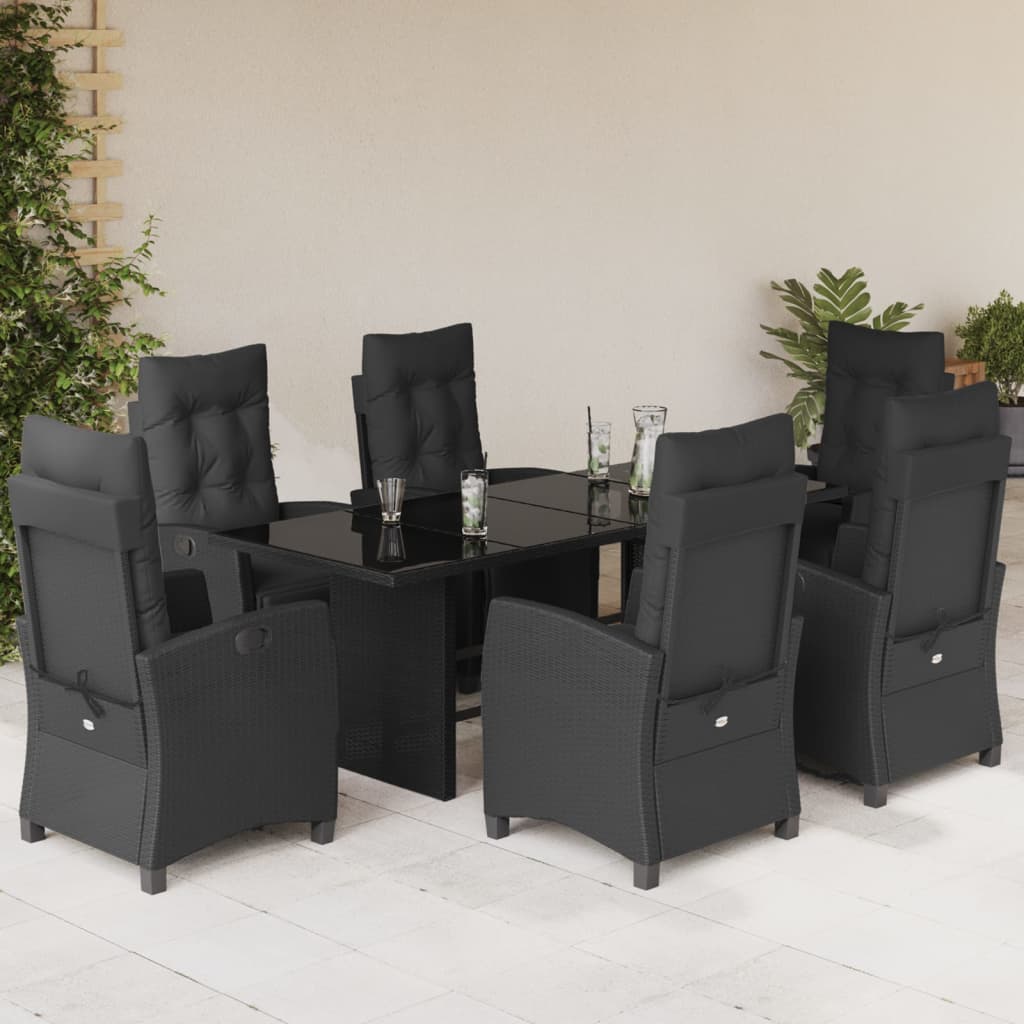 Set da Pranzo da Giardino 7 pz Nero con Cuscini in Polyrattan | homemem39