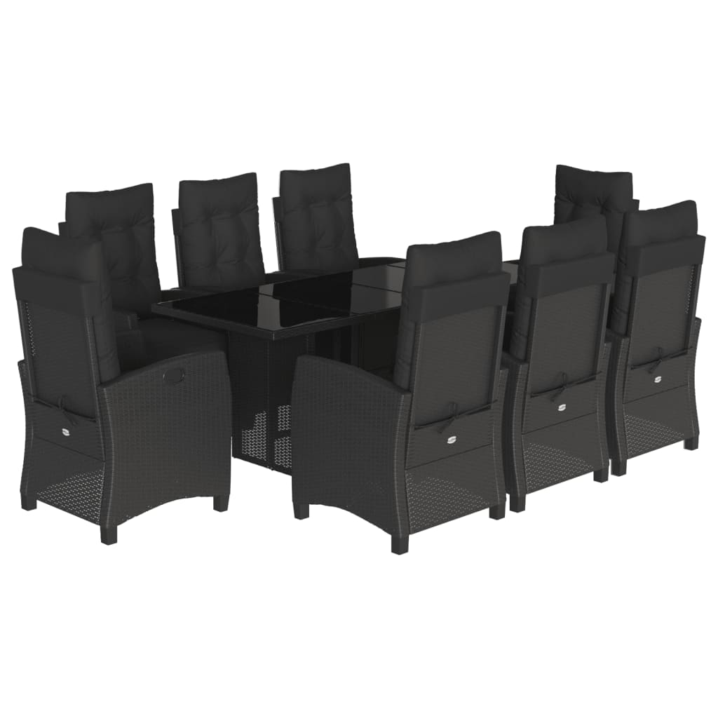 Set da Pranzo da Giardino 9 pz con Cuscini Nero in Polyrattan | homemem39