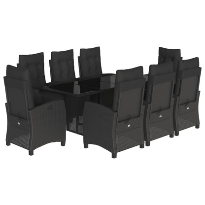 Set da Pranzo da Giardino 9 pz con Cuscini Nero in Polyrattan | homemem39