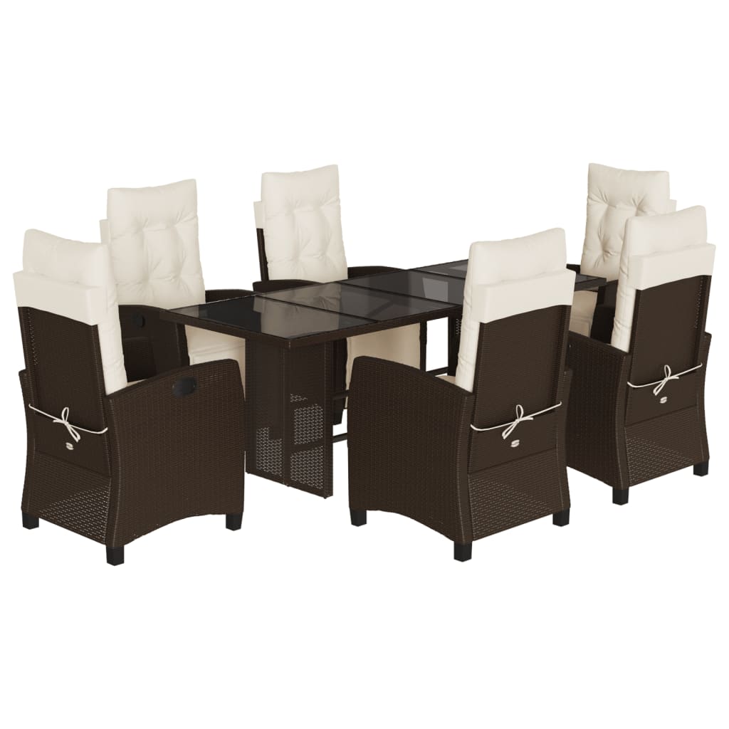 Set da Pranzo da Giardino 7pz con Cuscini in Marrone