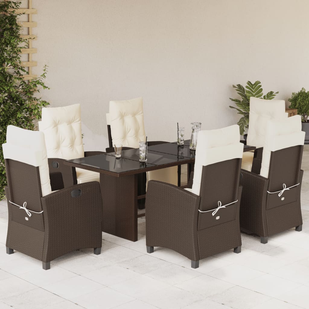 Set da Pranzo da Giardino 7pz con Cuscini in Polyrattan Marrone | homemem39