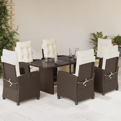 Set da Pranzo da Giardino 7pz con Cuscini in Polyrattan Marrone | homemem39