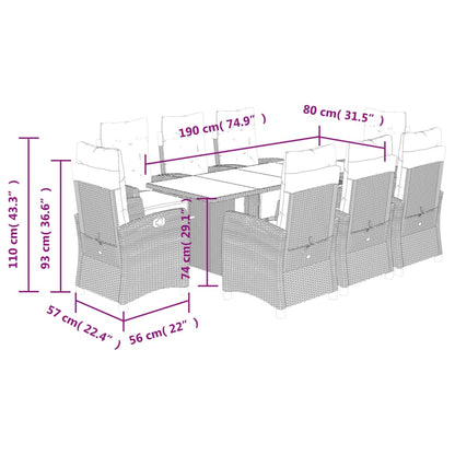 Set da Pranzo da Giardino 9pz con Cuscini Marrone in Polyrattan | homemem39