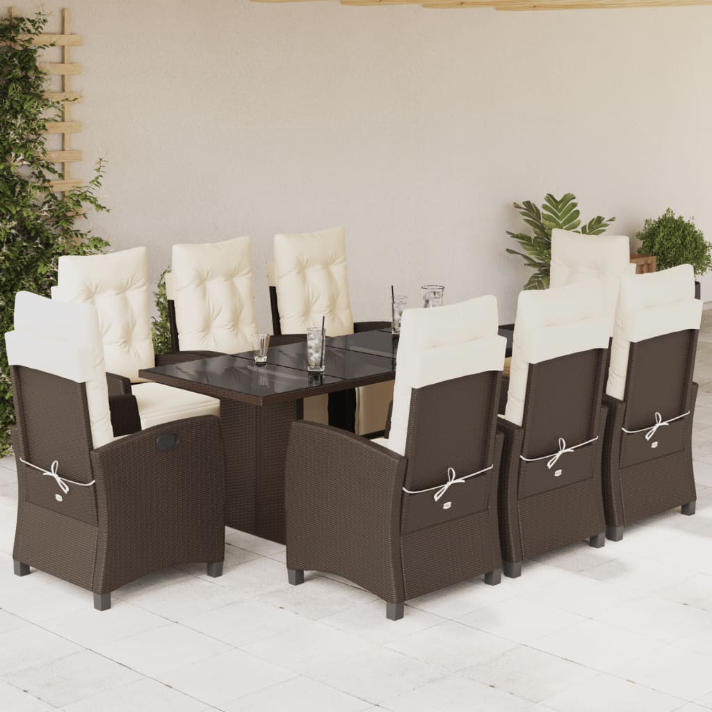 Set da Pranzo da Giardino 9pz con Cuscini Marrone in Polyrattan | homemem39