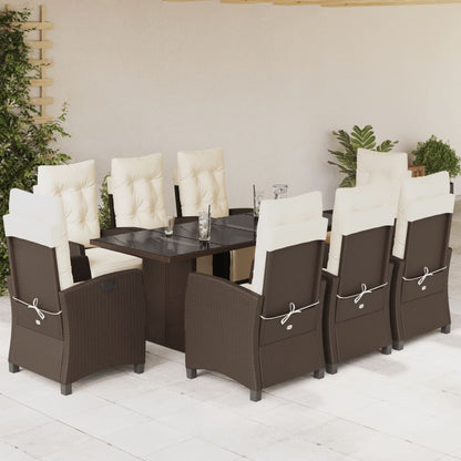 Set da Pranzo da Giardino 9pz con Cuscini Marrone in Polyrattan | homemem39