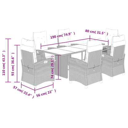 Set da Pranzo da Giardino 7 pz con Cuscini in Polyrattan Grigio | homemem39