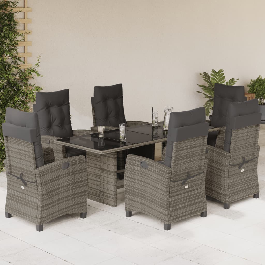 Set da Pranzo da Giardino 7 pz con Cuscini in Polyrattan Grigio - homemem39