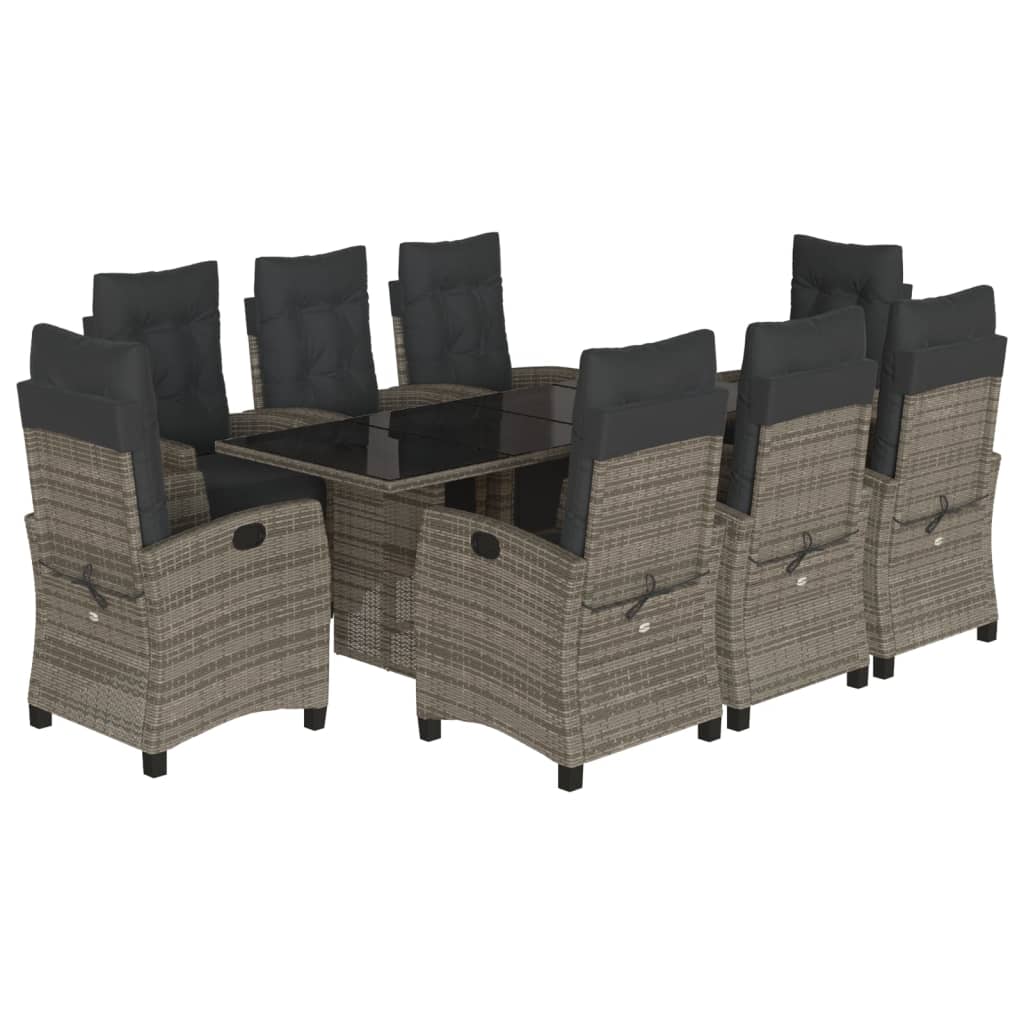 Set da Pranzo da Giardino 9 pz con Cuscini in Polyrattan Grigio - homemem39
