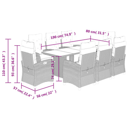 Set da Pranzo da Giardino 9 pz con Cuscini in Polyrattan Grigio | homemem39