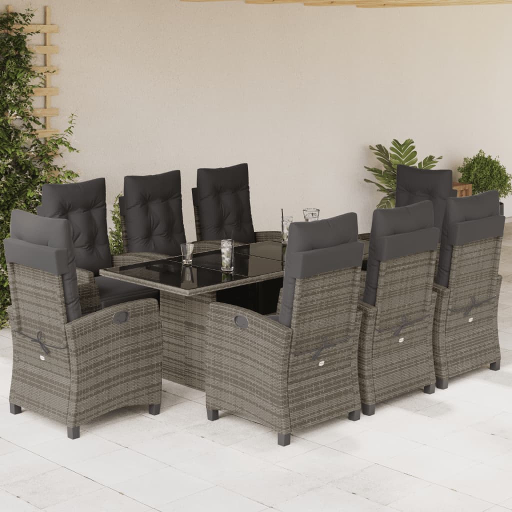 Set da Pranzo da Giardino 9 pz con Cuscini in Polyrattan Grigio | homemem39
