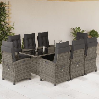 Set da Pranzo da Giardino 9 pz con Cuscini in Polyrattan Grigio - homemem39