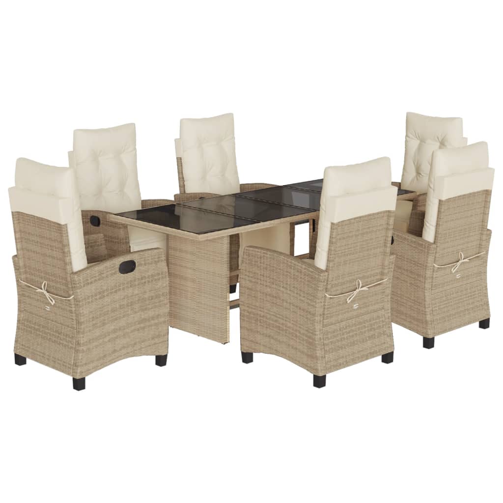 Set da Pranzo da Giardino 7 pz con Cuscini Beige in Polyrattan | homemem39