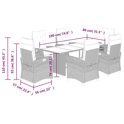 Set da Pranzo da Giardino 7 pz con Cuscini Beige in Polyrattan | homemem39
