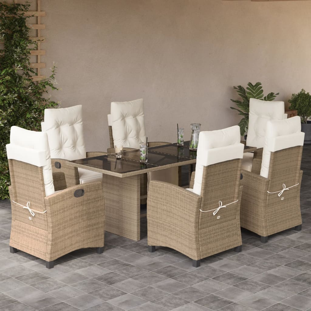 Set da Pranzo da Giardino 7 pz con Cuscini Beige in Polyrattan | homemem39