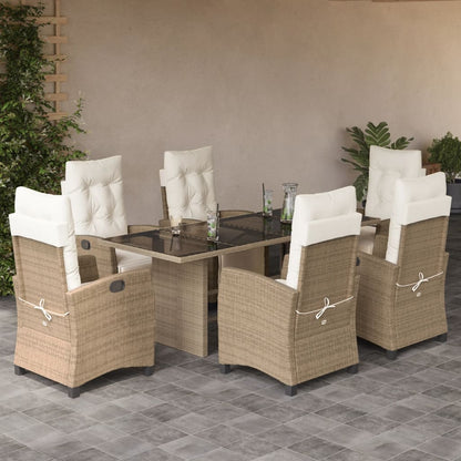Set da Pranzo da Giardino 7 pz con Cuscini Beige in Polyrattan | homemem39