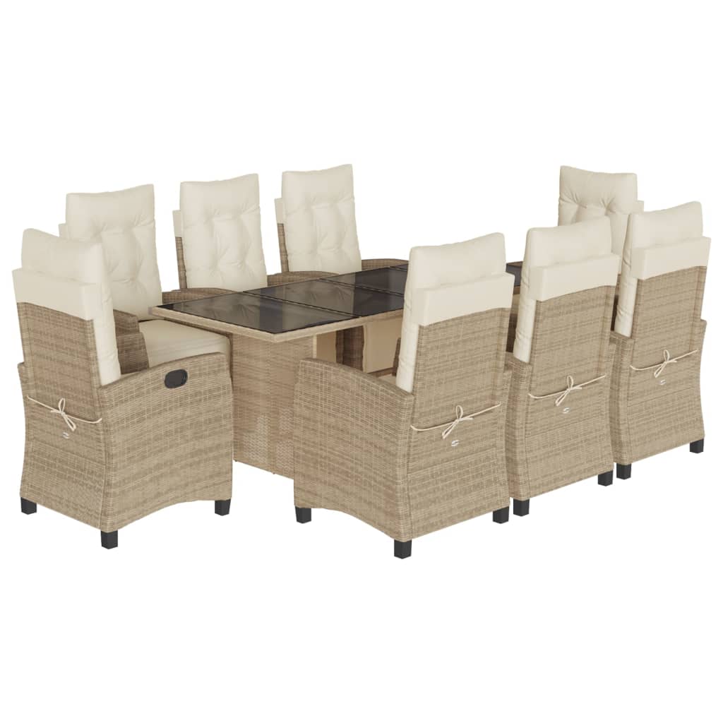 Set da Pranzo da Giardino 9 pz con Cuscini Beige in Polyrattan | homemem39