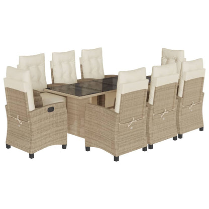 Set da Pranzo da Giardino 9 pz con Cuscini Beige in Polyrattan | homemem39