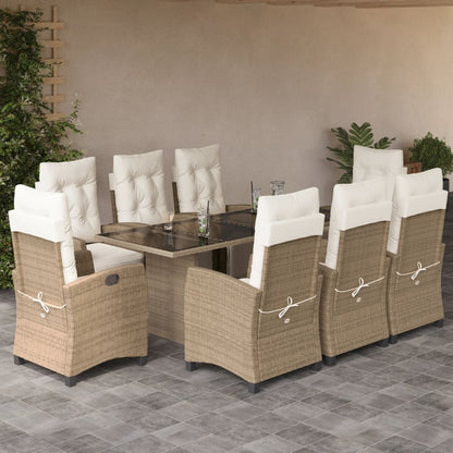 Set da Pranzo da Giardino 9 pz con Cuscini Beige in Polyrattan | homemem39