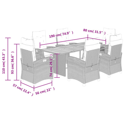 Set da Pranzo da Giardino 7 pz Nero con Cuscini in Polyrattan - homemem39