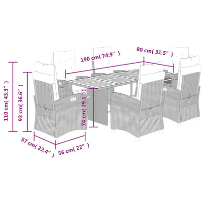 Set da Pranzo da Giardino 7 pz Nero con Cuscini in Polyrattan