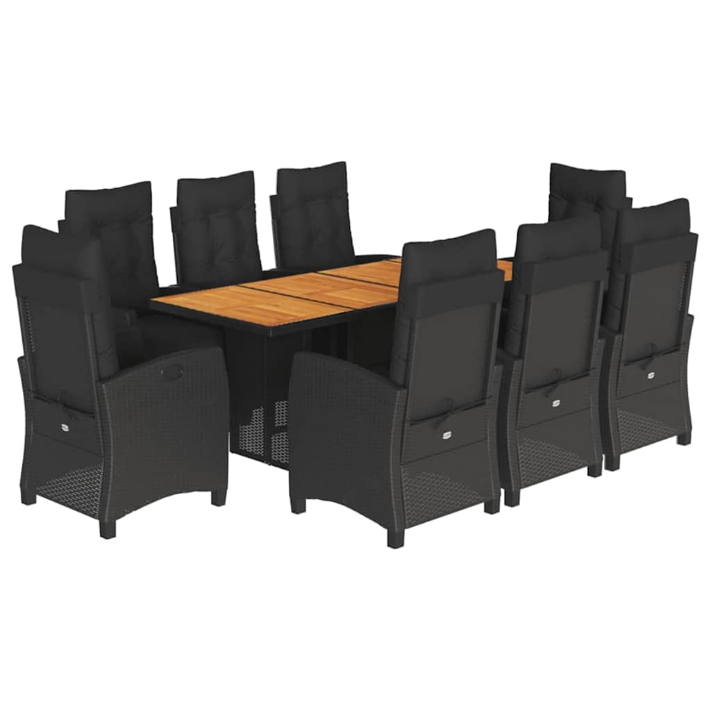 Set da Pranzo da Giardino 9 pz con Cuscini Nero in Polyrattan | homemem39