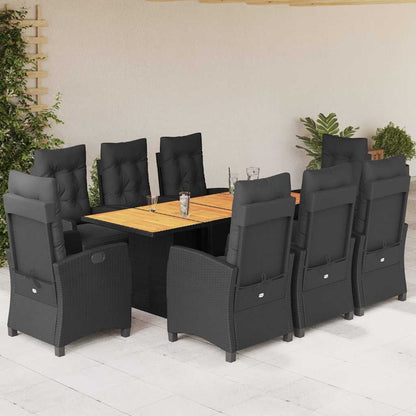 Set da Pranzo da Giardino 9 pz con Cuscini Nero in Polyrattan | homemem39