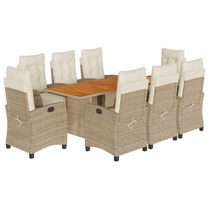 Set da Pranzo da Giardino 9 pz con Cuscini Beige in Polyrattan | homemem39