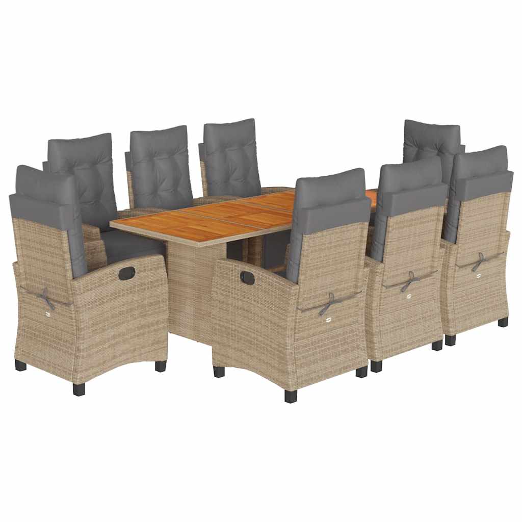 Set Pranzo da Giardino 9 pz con Cuscini Beige Misto Polyrattan | homemem39