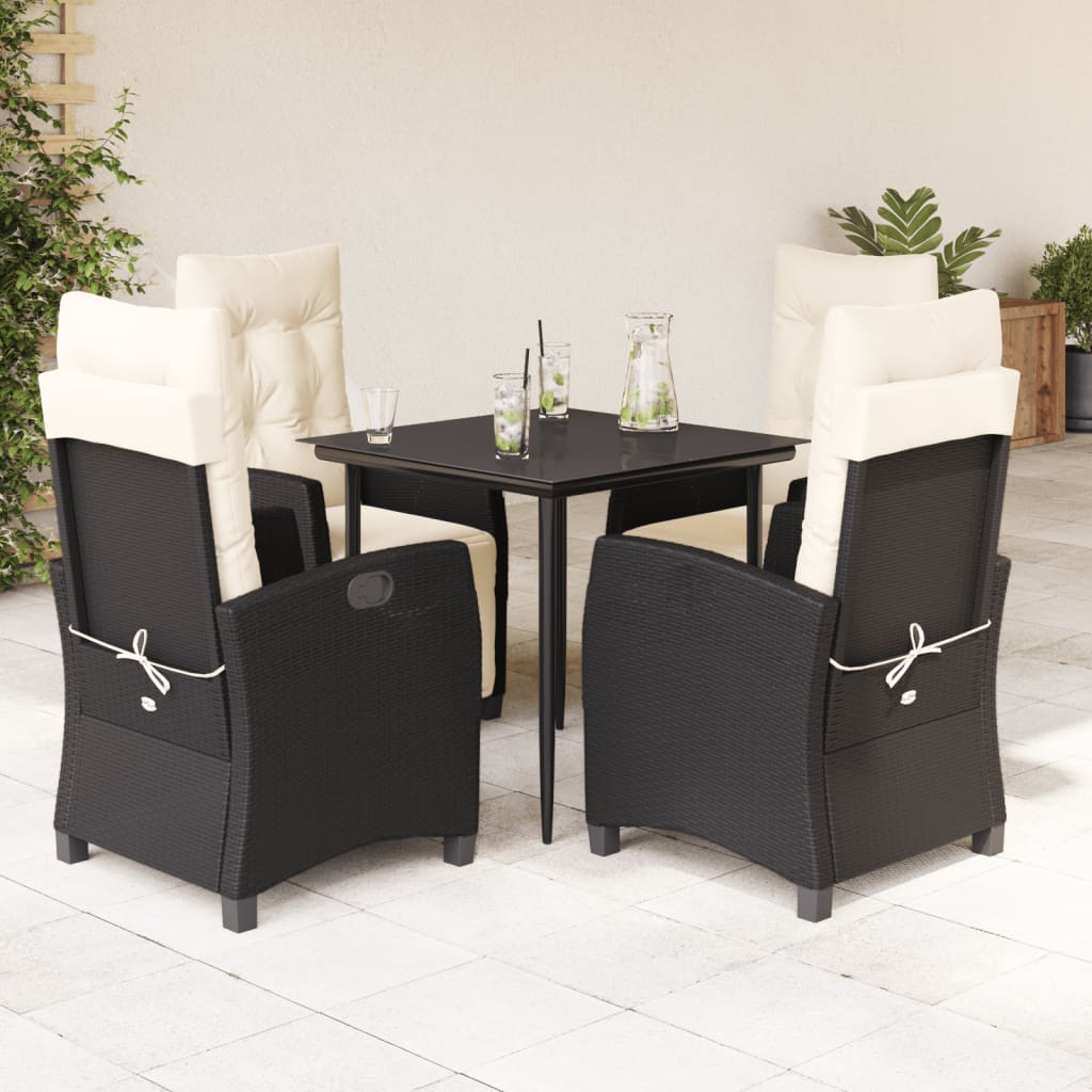Set da Pranzo da Giardino 5 pz Nero con Cuscini in Polyrattan | homemem39