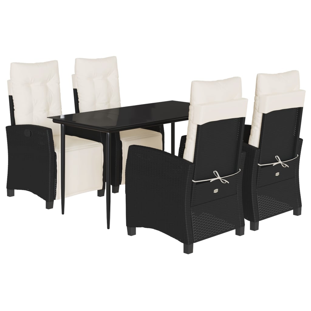 Set da Pranzo da Giardino 5 pz Nero con Cuscini in Polyrattan | homemem39