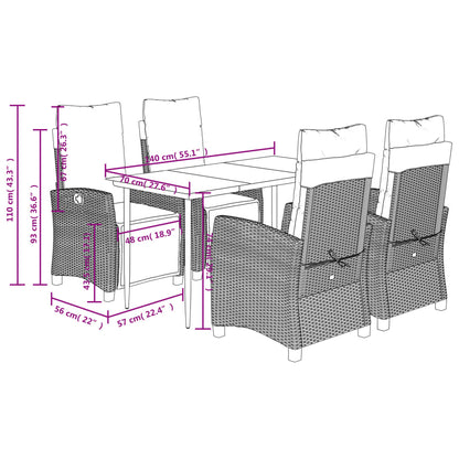Set da Pranzo da Giardino 5 pz Nero con Cuscini in Polyrattan | homemem39