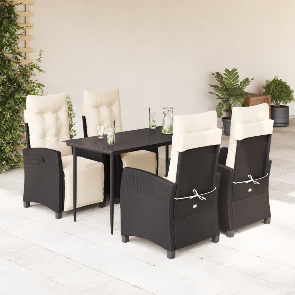 Set da Pranzo da Giardino 5 pz Nero con Cuscini in Polyrattan | homemem39