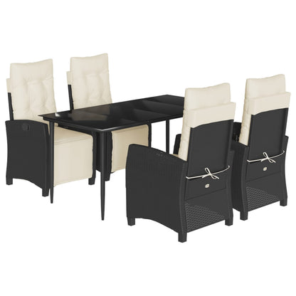 Set da Pranzo da Giardino 5 pz Nero con Cuscini in Polyrattan