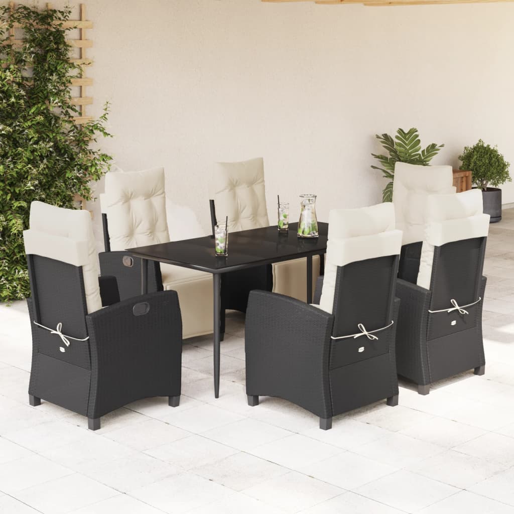 Set da Pranzo da Giardino 7 pz Nero con Cuscini in Polyrattan | homemem39